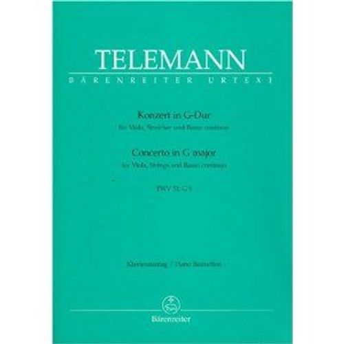 Telemann Concerto In G Major For Viola, Strings Andbasso Continuo - Twv 51: G9 - Piano Reduction