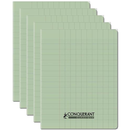 Conqurant Lot De 5 Cahiers Conqurant Classique Agraf 17x22 Cm 96p 90g Grands Carreaux Vert Tendre