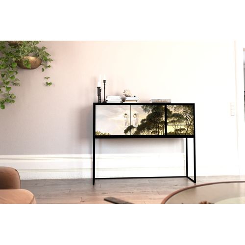 Console Mdf Laque 2 Portes 3 Tiroirs Imprim Forestier