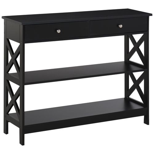 Console Style Table De Drapier No-Rtro 2 Tiroirs 2 tagres Dim. 100l X 30l X 80h Cm Mdf Noir