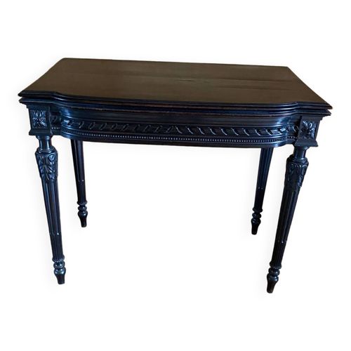 Console Table A Jeu Napoleon Iii En Bois Noirci Avec Tapis De Jeu Violet Noir