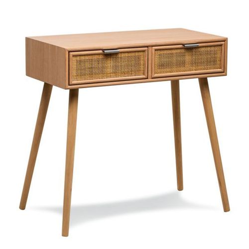 Console Table Scandinave En Bois Avec 2 Tiroirs Cannage Rotin Hetre Marron - Nordlys