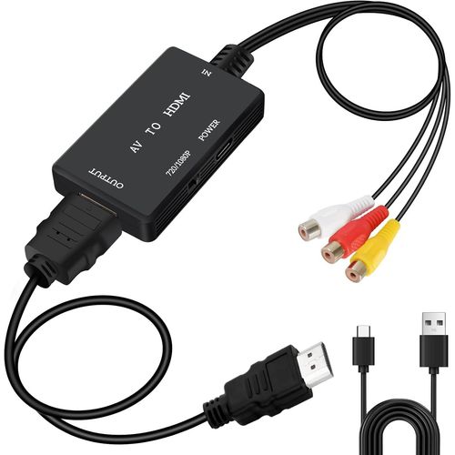 Convertisseur Rca Vers Hdmi, Adaptateur Av Vers Hdmi, Convertisseur Vido Audio Composite Rca 1080P Cvbs Pour Camra/Ps2/Snes/Vhs/Xbox/Ps4/Tv/Vcr/Dvd/Wii/Supportant Pal/Ntsc[GBP6271158]