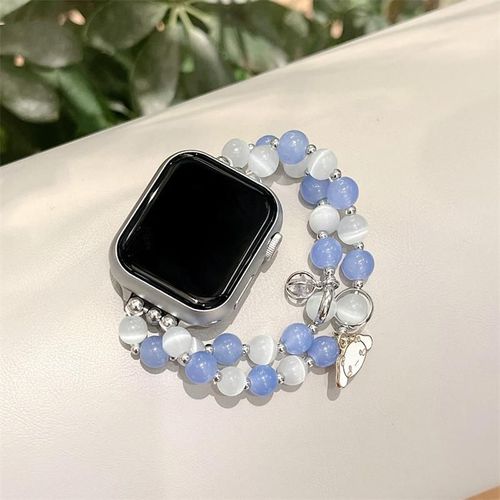 Convient Pour Apple Watch 7 Bracelet ?Il De Chat Pierre Mignon Apple Iwatch t Bracelet Ultra8 4145-Pierre ?Il De Chat Cannelle Blanche Et Bleue - 45 Mm - 7e  8e Gnration