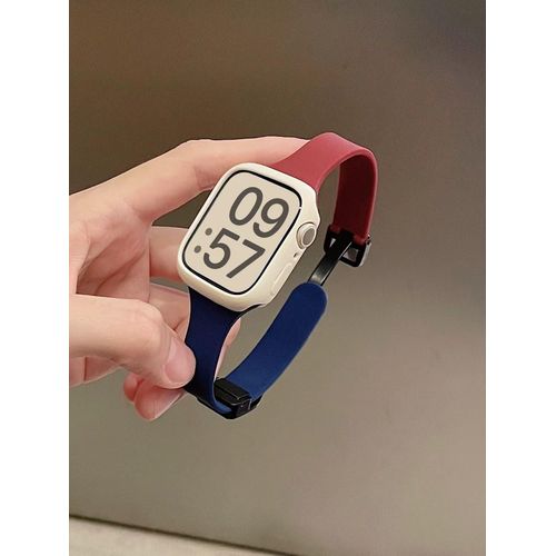 Convient Pour Apple Watch 8 Bracelet En Silicone  Boucle Magntique De Couleur Contraste Iwatch 67 Gnration 10 Se9 Bracelet Apple Watch 41-Bordeaux Avec Bleu Fonc - (1/2/3 Gnration 42 Mm)/44/