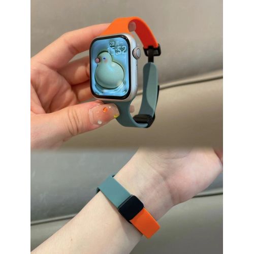 Convient Pour Apple Watch 8 Bracelet En Silicone  Boucle Magntique De Couleur Contraste Iwatch 67 Gnration 10 Se9 Bracelet Apple Watch 41-Orange Avec Aiguille De Pin Verte - (1/2/3 Gnration 4