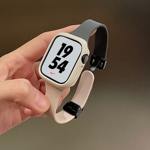 Convient Pour Apple Watch 8 Bracelet En Silicone  Boucle Magntique De Couleur Contraste Iwatch 67 Gnration 10 Se9 Bracelet Apple Watch 41-Poudre De Sable Gris Carbone Starlight (1/2/3 Gnratio