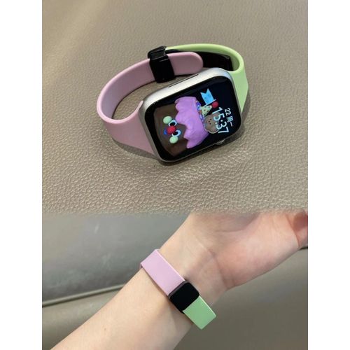 Convient Pour Apple Watch 8 Bracelet En Silicone  Boucle Magntique De Couleur Contraste Iwatch 67 Gnration 10 Se9 Bracelet Apple Watch 41-Vert Clair Et Lavande - 38/40/41/(10e Gnration 42 Mm)