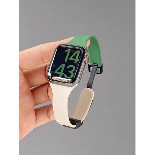 Convient Pour Apple Watch 8 Bracelet En Silicone  Boucle Magntique De Couleur Contraste Iwatch 67 Gnration 10 Se9 Bracelet Apple Watch 41-Vert Herbe Starlight-38/40/41/(10e Gnration 42 Mm) Un
