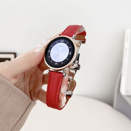 Convient Pour Huawei Watch Gt4 41mm Nouveau Bracelet En Cuir De Vachette Vritable Boucle Papillon 18mm Motif Litchi Petite Taille Femme-18 Mm - Rouge - Compatible Avec Huawei Gt4 [Cadran 41 Mm]