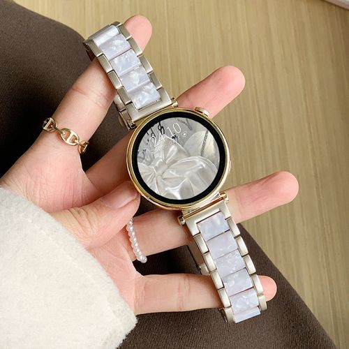 Convient Pour Huawei Watchgt4/5 Bracelet En Rsine Mtallique 41 Mm Montre Watch4 Bracelet De Montre Gt3 Femme t-Rsine Mtallise - Blanc Nacr toil - Compatible Avec Huawei Gt (Mode/Sport/Vigu