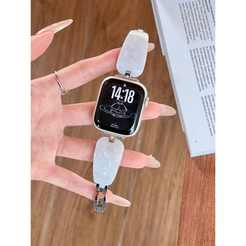 Convient Pour Iwatch Rtro Ancien S10 Apple Watch T-Head Diamant Courb Rsine Mtal Nouveau Style Bracelet De Montre 9785-Lame Diamante Courbe  Tte En T - Blanc Perle - 38/40/41/(10e Gnration
