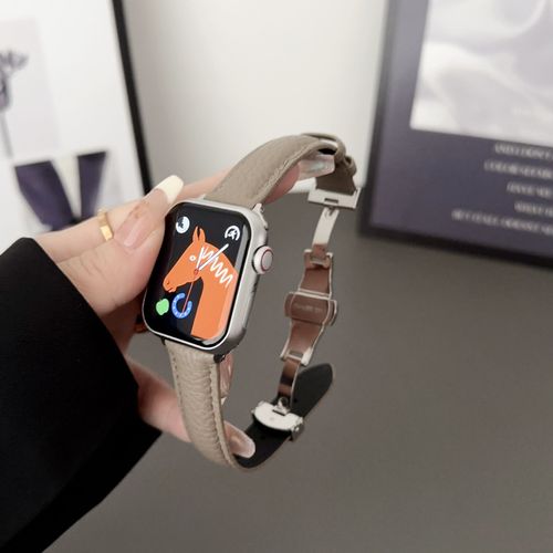 Convient Pour Iwatchs8 Cuir Vritable Motif Litchi S9 Apple Watch S765 Femme Applewatchs8 Bracelet Automne Et Hiver-Boucle Dployante Papillon Gris Litchi - Compatible Avec [Huawei Gt4 (41 Mm)] (18