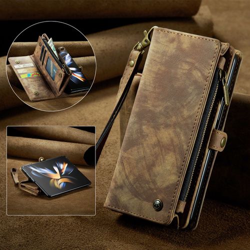 Convient Pour Samsung Z Fold4-Black tui De Tlphone Portable 3-En-1 Tv Drama Avec Fente Pour Carte Et Argent + Support, Texture Cuir Rtro Et Ancien