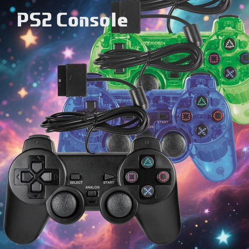 Convient Pour Sony Ps2 Contrleur Filaire Poigne De Jeu Bton De Fonctionnement  Double Vibration Adapt Pour Playstation 2 Joystick Mando Bleu