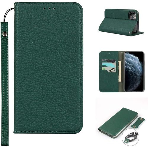 Copmob Iphone 11 Pro Max Coque,Premium Cuir Veritable Flip Portefeuille Etui En Cuir,[3 Fentes][Fermeture Magnetique],Coque Housse Etui Pour Iphone 11 Pro Max - Vert Fonce