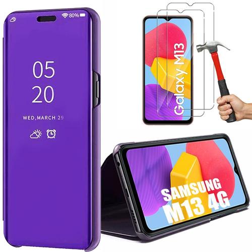 Coque + 2 Verres Tremps Pour Samsung Galaxy M13 - Clear View Protection Antichoc Violet - E.F.Connection