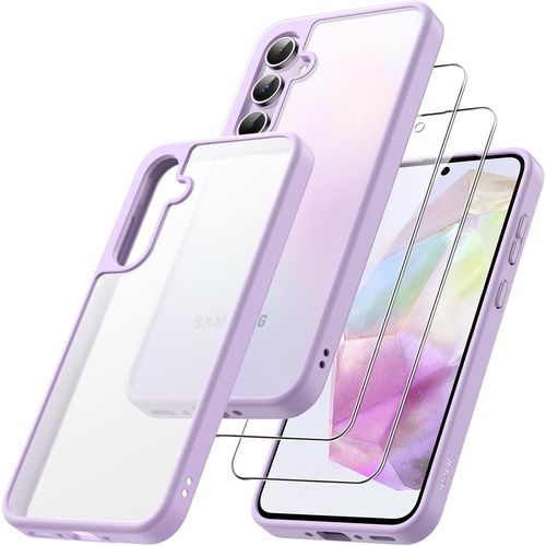 Coque 3 En 1 Mat Pour Samsung Galaxy A35 5g Avec Lot De 2 Protection D'cran En Verre Tremp, tui Housse Antichoc Givre Translucide Avec Protecteur De Camra (Lilas)