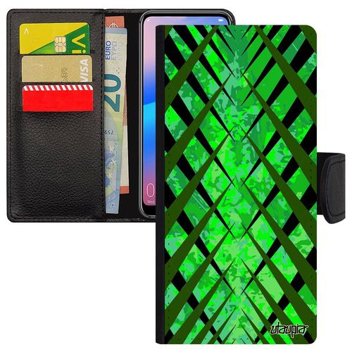 Coque  Rabat Iphone 12 Pro Max Design Carreau Pochette Motif Vert Tartan Effet Smartphone Jolie Etui Carre Geometrique Bumper
