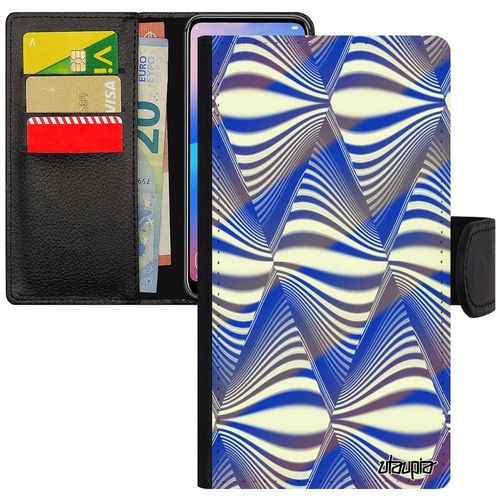 Coque  Rabat Iphone 7 Plus Portefeuille Illusion D'optique Losange Rigide 128 Go Triangle Case Flip Case Design Bicolore Bleu