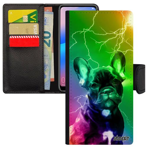 Coque  Rabat Pour Samsung Galaxy Note 9 Cuir Chien Mignon Animaux Animal Vert Bulldog Francais Design Eclair Chiot Etui Arc En Ciel