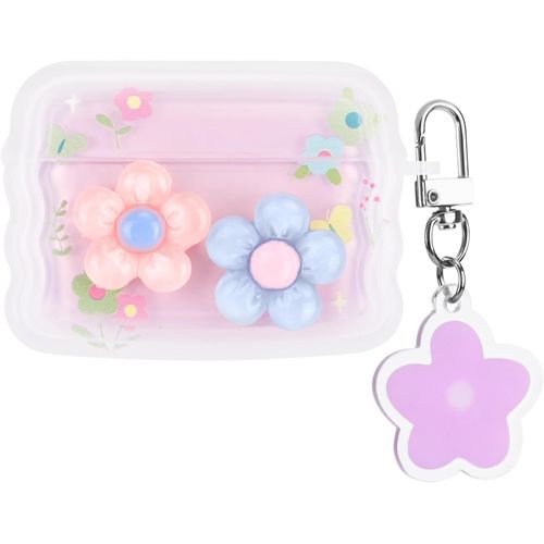 Coque Airpods Pro pour Filles Femmes, Mignon Fleurs 3D Vague Design Transparent Coque Airpods Pro(2019) avec Porte-cls Floral,Souple TPU Antichoc Housse de Protection pour Airpods Pro