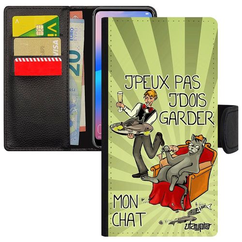 Coque Antichoc Pour Huawei P10 Lite Cuir Rabat J'peux Pas J'dois Garder Mon Chat Case Bd Chaton Jpeux Vert Smartphone Motif Texte De