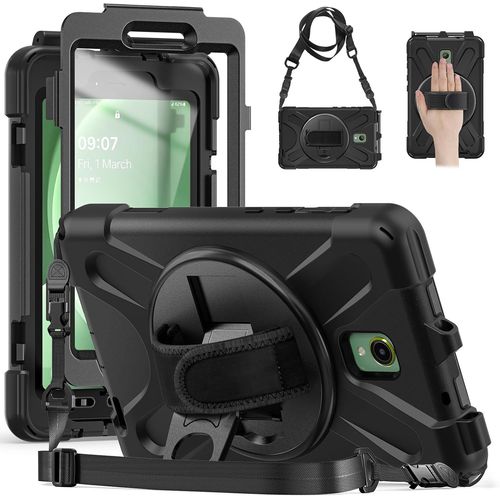 Coque Antichoc Pour Samsung Galaxy Tab Active 5 2024/Tab Active 3 2020, (8 Pouces), tui Armure Robuste Avec Protection D'cran, Support Rotatif, Dragonne Et Bandoulire, Porte-Stylet, Noir