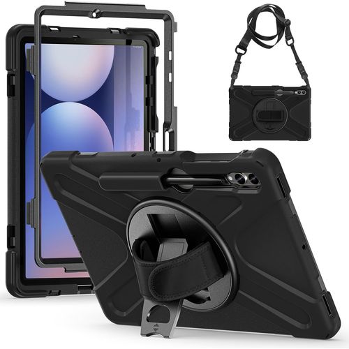 Coque Antichoc Pour Samsung Galaxy Tab S10+ Plus/S9+/S9 Fe+/S8+/S7+/S7 Fe 12,4 Pouces, tui Armure Robuste Avec Protection D'cran, Support Rotatif, Dragonne Et Bandoulire, Porte-Stylet, Noir.[G304]
