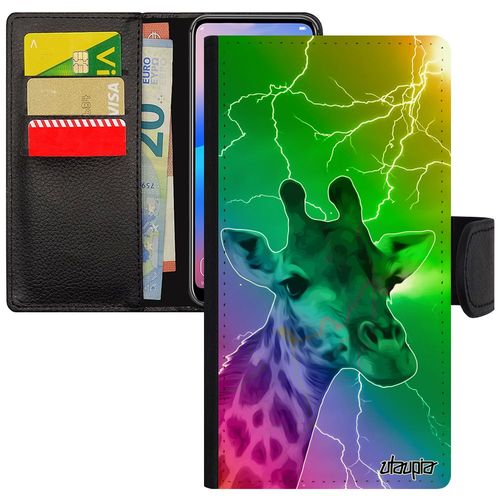 Coque Iphone 11 Pro Max Rabat Girafe Savane Tache Animaux Design Eclair Multicolore Vert Arc En Ciel Smartphone De Protection