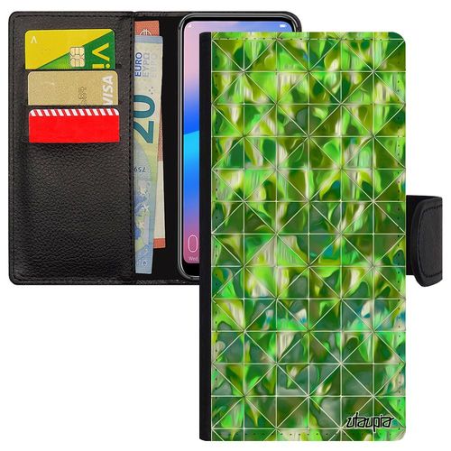Coque Iphone 14 Pro Max  Rabat Porte Cartes Design Carreau Carre Effet Mobile Motif De Protection Marbre Vegetal Etui Vert En