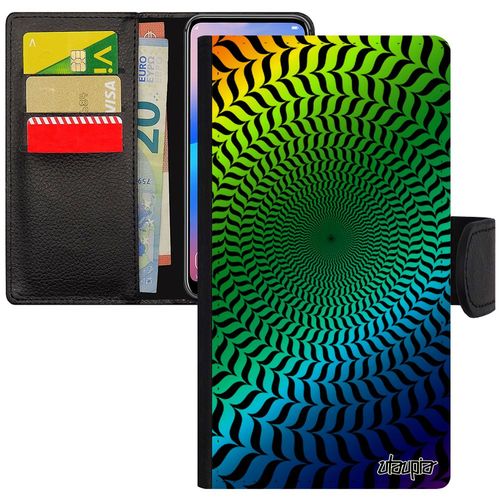 Coque Iphone Xr  Rabat Porte Cartes Illusion D'optique Spirale Vert Effet Etui Art Visuel Multicolore Gay Pride Rond Motif De