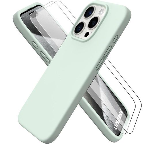 Coque Avec 2 Verres Tremps Pour Iphone 15 Pro Max - Housse Protection Tpu Fine Mat Vert - Booling