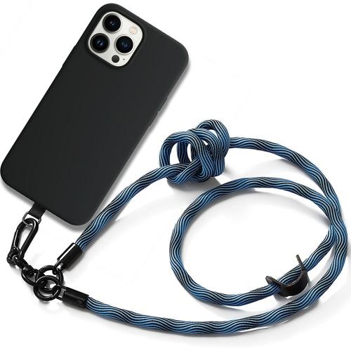 Coque Bandoulire Pour Iphone 13 Pro Max - Silicone Noir Antichoc Anti-Rayures Avec Bandoulire Amovible Bleu - E.F.Connection