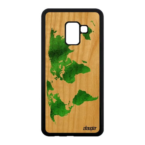 Coque Bois Carte Monde Pour Galaxy A8 2018 Silicone Smartphone Terre Globe Housse Geographie Pas Cher Vert Atlas Effet Motif Samsung