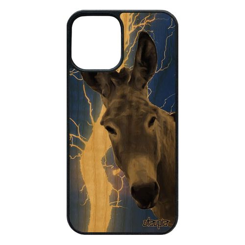 Coque Bois Iphone 12 / 12 Pro Silicone Ane 64 Go Portable Antichoc Bourrique Orage Foudre Animaux Bleu Mulet Tetu Eclair De