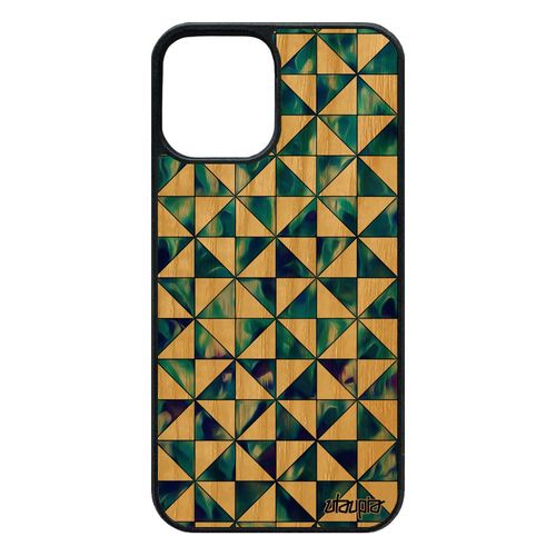 Coque Bois Iphone 12 / 12 Pro Silicone Design Carreau Noir Mobile Marbre Color Effet Cadeau Tpu 64 Go Carre Bleu Case Motif