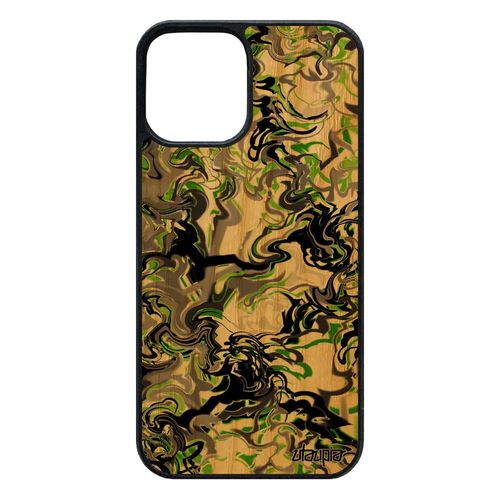 Coque Bois Iphone 12 / 12 Pro Silicone Marbre Noir Mobile Peinture Fond Ondul Fait Main Tpu 64 Go Case Vert Forme Effet Motif