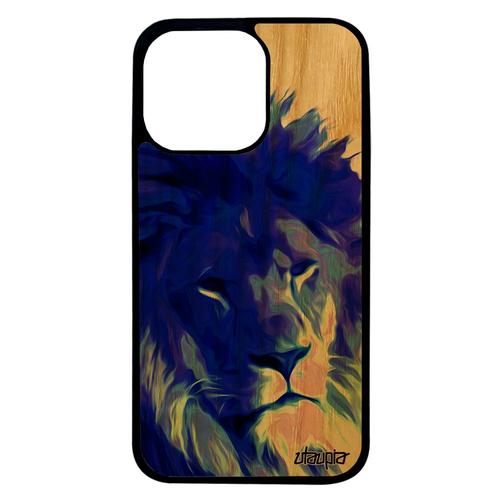 Coque Bois Lion Iphone 13 Pro Silicone Savane Telephone Caoutchouc Mobile Pas Cher Portable Peinture Fauve Design Roi Bleu De