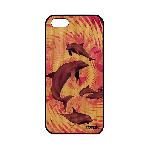 Coque Bois Pour Iphone 5 5s Se Silicone Dauphin Ocean Animaux Bumper Mandala Texture Rose Design 64 Go Case Personnalis Marin Apple