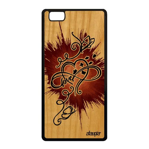 Coque Bois Silicone Pour Huawei P8 Lite 2015 Infini Love Frne Marron Femme 4g A