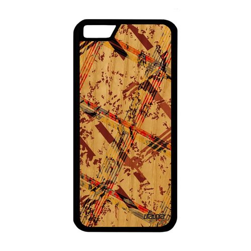 Coque Bois Veritable Pour Iphone 6 6s Silicone Carreau Tartan Motif Case Fond Fait Main Noir Design 32 Go Carre Effet Rigide