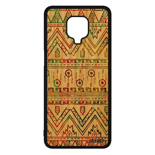 Coque Bois Xiaomi Redmi Note 9 Pro Silicone Motif Azteque Color Fantaisie Texture Solide Case Etui Tribal Vert Art Artisanal Dessin