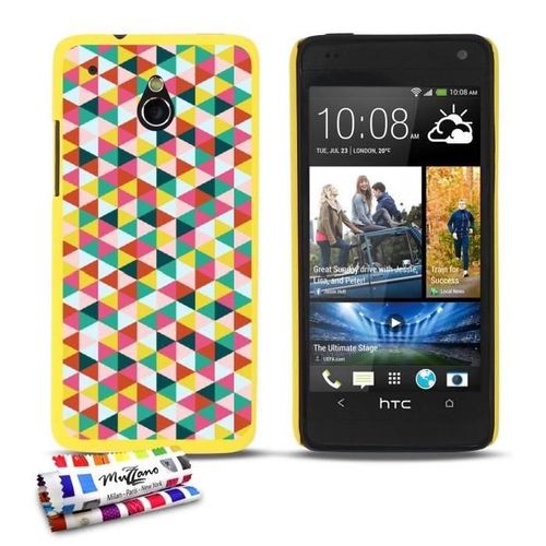 Coque Case Htc One Mini M4 Triangles Contour Jaune Silicone Rigide (Tpu)