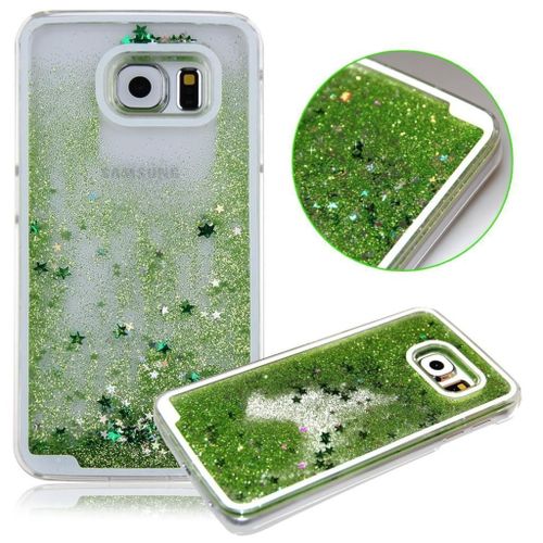 Coque Case Liquide Samsung Galaxy S6 Edge Plus Vert Pailettes Etoiles Bling Diamant Stars