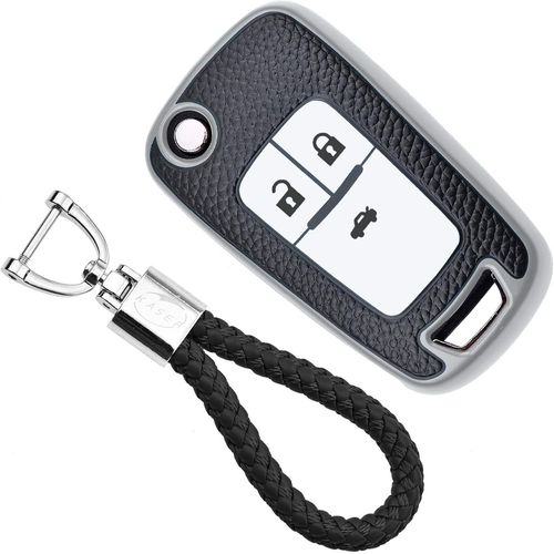 Coque Cl En Silicone Compatible Pour Chevrolet Opel Mokka Astra Corsa Cruze Aveo Zafira Etui Porte-Cls Effet Cuir Protection Tlcommande Voiture (Argento)