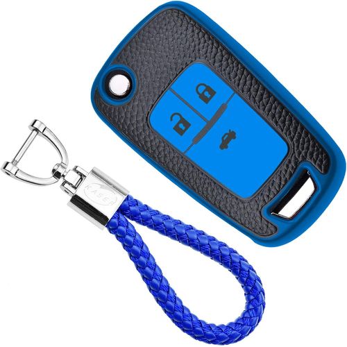 Coque Cl En Silicone Compatible Pour Chevrolet Opel Mokka Astra Corsa Cruze Aveo Zafira Etui Porte-Cls Effet Cuir Protection Tlcommande Voiture (Bleu)
