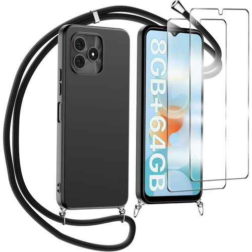 Coque Collier Pour Umidigi G5/Umidigi G5a, Avec Verre Tremp Protection cran Silicone Tpu Housse tui De Tlphone Avec Cordon Collier Tour De Cou Lanire Pour Umidigi G5/Umidigi G5a, Noir