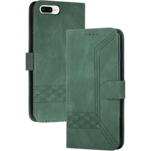 Coque Compatible Avec Iphone 6 Plus/7 Plus /8 Plus (5.5 Pouce),Anti-Choc Housse En Cuir Premium Flip Case Portefeuille Etui,Vert