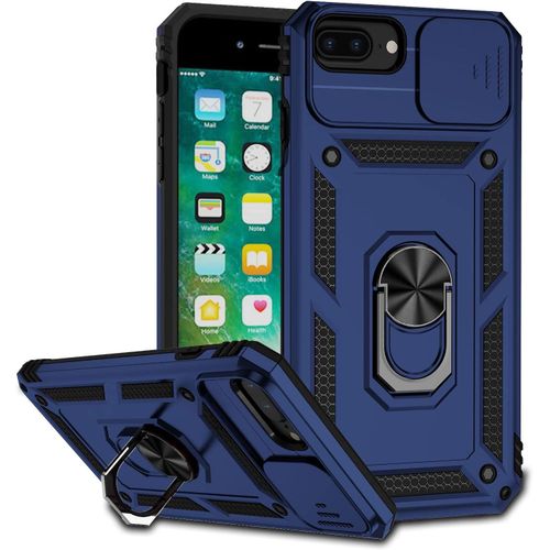 Coque Compatible Avec Iphone 7 Plus/8 Plus/Iphone 6s Plus/6 Plus, Etui Avec Cache Camera & Support A Bague 360 Armor Full Body Antichoc Anti-Chut Housse Tpu Silicone Bumper Cover,Bleu